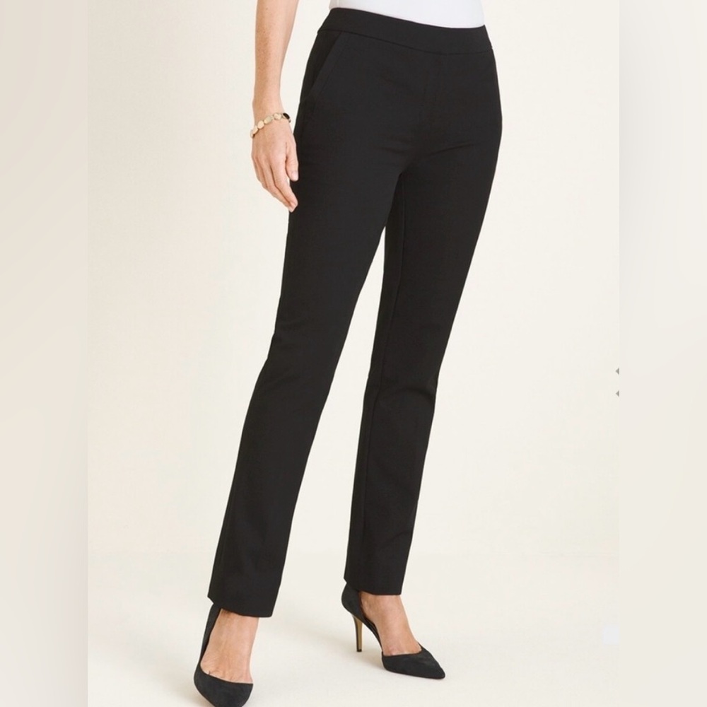 Chico’s black ankle pants in a cotton/elastane blend for all-season wear